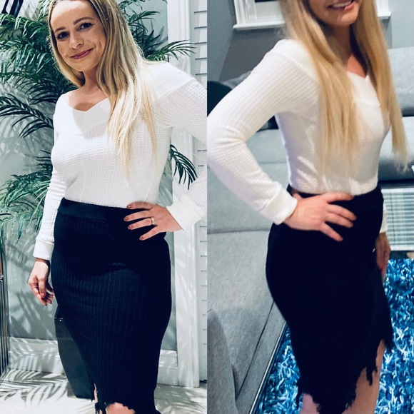 Black Knit Midi Sweater Skirt - Picture 5 of 5